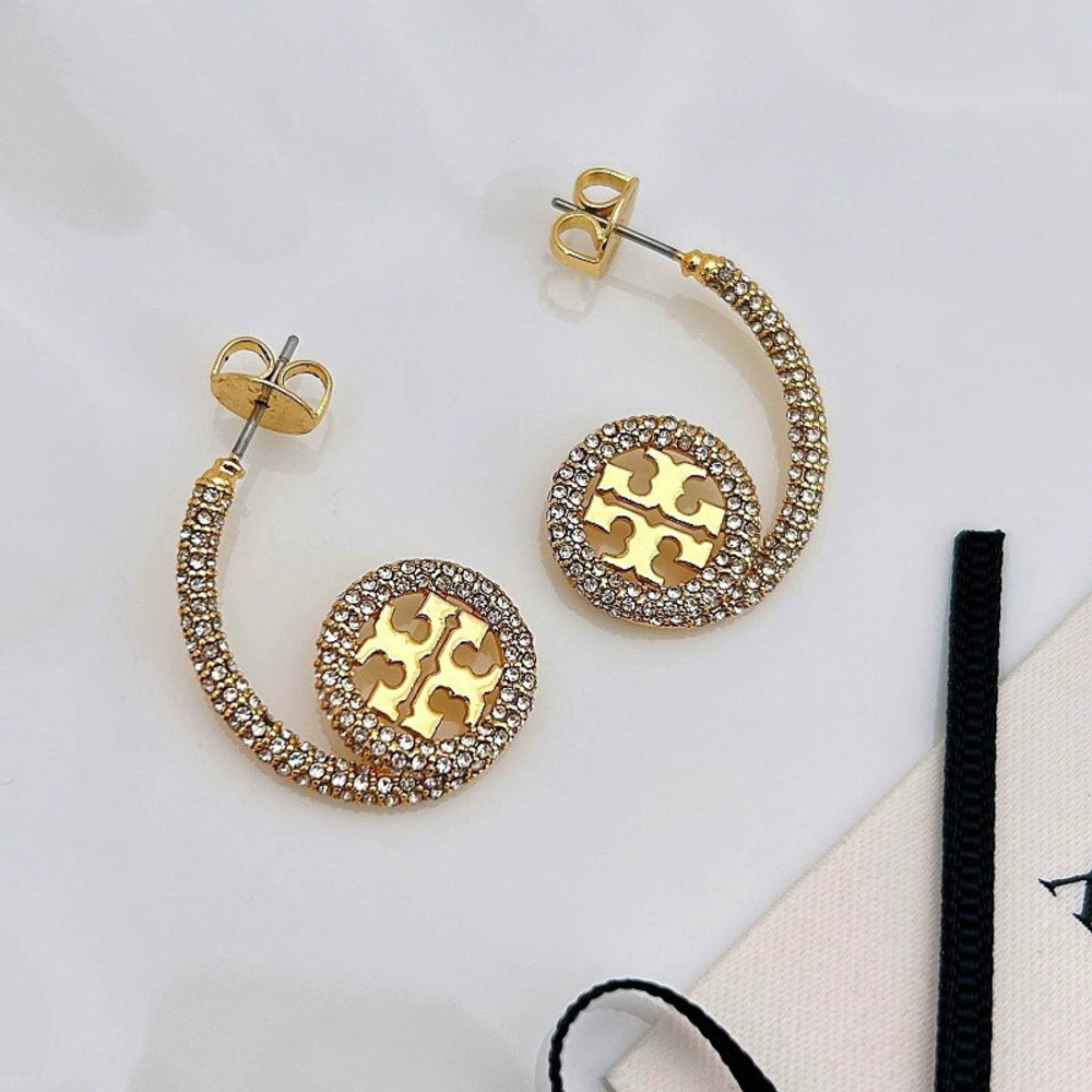 Tory Burch Full Diamond Letter Stud Earrings Chanel Style